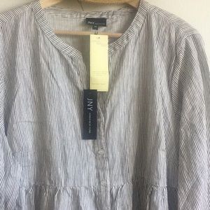 JONES NEW YORK WOMAN LINEN RAYON BLEND BUTON FRONT ROLL TAB STRIPED TUNIC 1X NWT